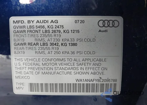 2020 Audi Q5 Premium 45 Tfsi Quattro S Tronic из США, поврежденный, VIN WA1ANAFY8L2095788